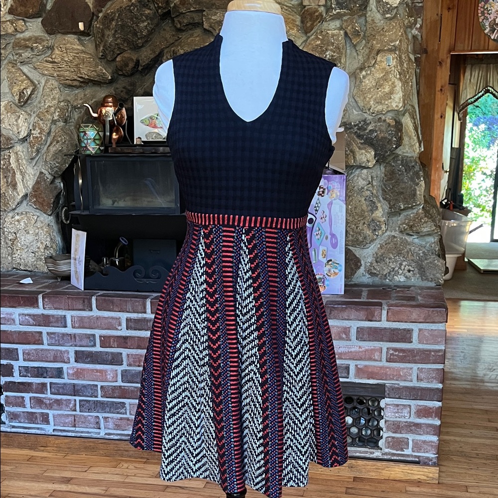 Mauve - Anthropologie Sleeveless Black and Red Patterned Dress